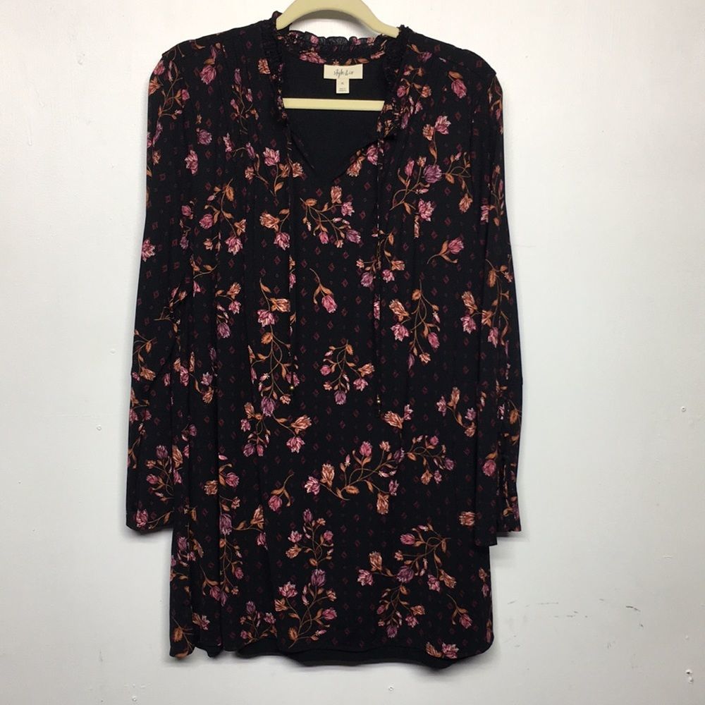 Style & Co. Black and Pink Floral Tunic
